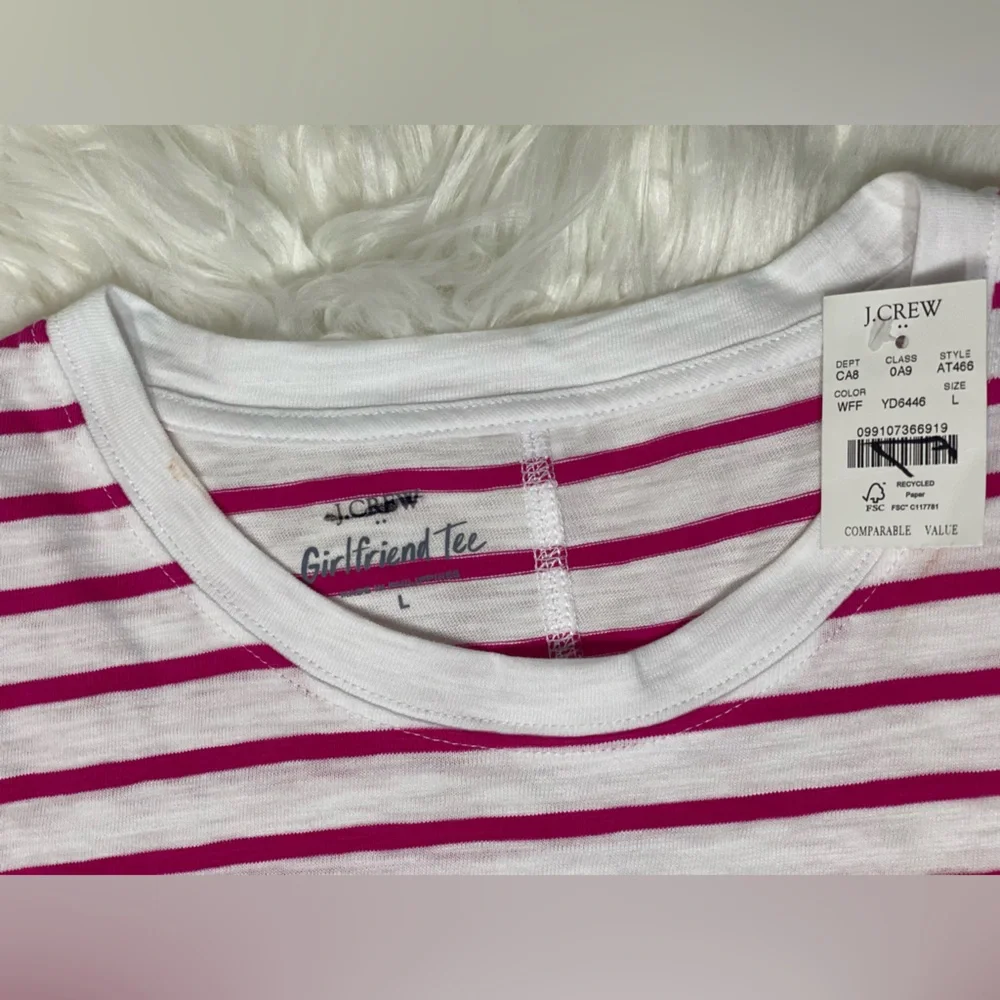 J. Crew Pink and White Striped Short Sleeve Tee #242 - Picture 6 of 6